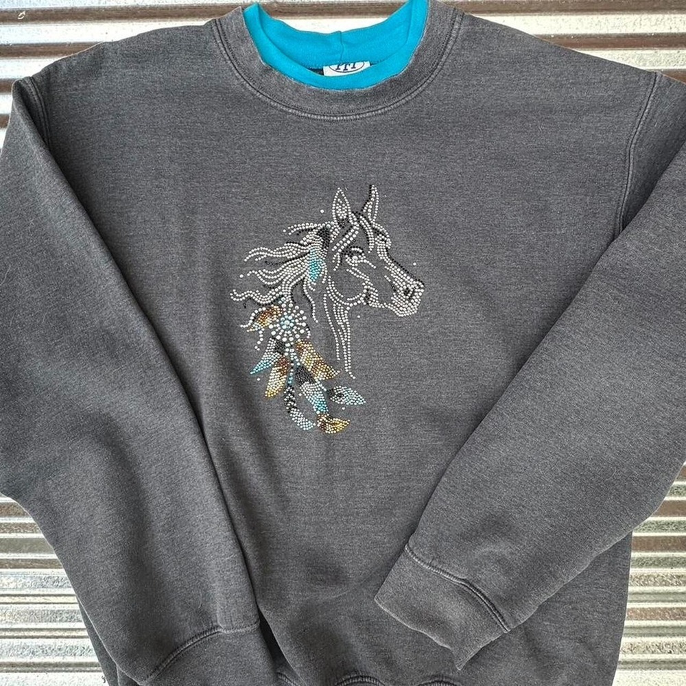 Vintage 90s Rhinestone Horse Pullover crewneck sweater